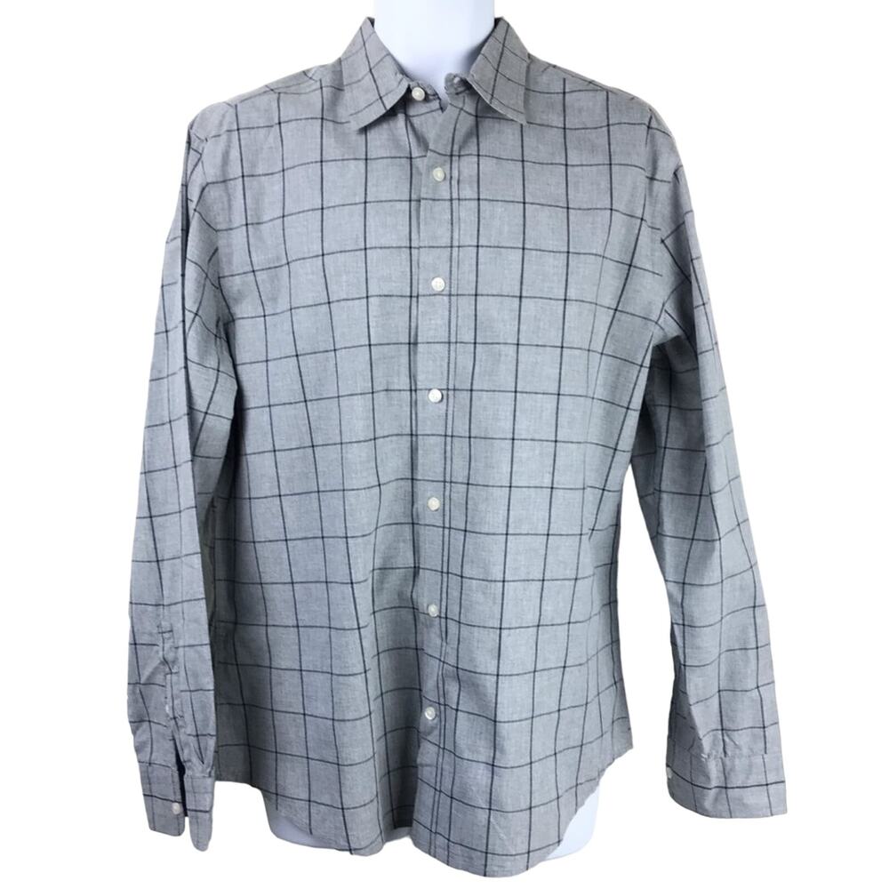 GAP Factory Classic Fit Poplin Plaid Shirt Gray L